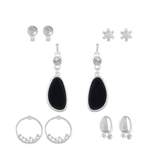 Black & Silver Oval Drop Earring Set