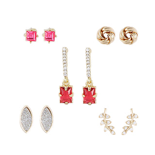 Red & Pink Drop Stone Earring Set