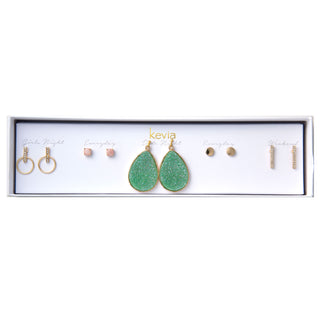 Green Druzy Teardrop Earring Set