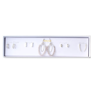 Silver Hoop and Crystal Drop Earring Set