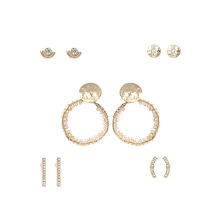Hammered Disc and Blush Beaded Hoop Earring Set