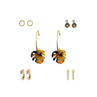 Tropical Leaf & Gold Accent Earring Set