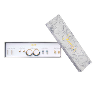 Blue Beaded Hoop and Crystal Drop Earring Set