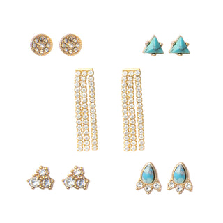 Turquoise and Fringe Crystal Gold Earring Set