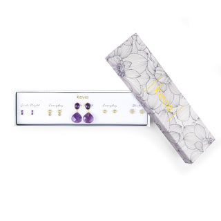 Amethyst Drop and Gold Accent Earring Set