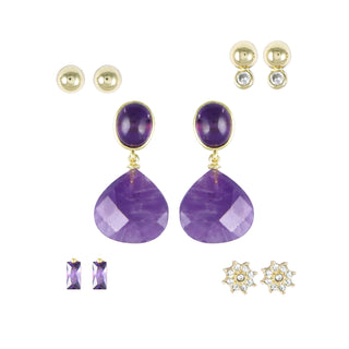 Amethyst Drop and Gold Accent Earring Set