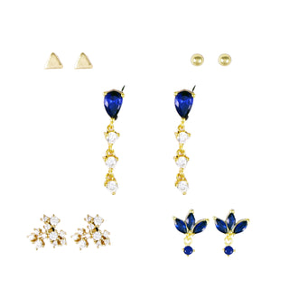 Blue Stone & Chain Drop Earring Set