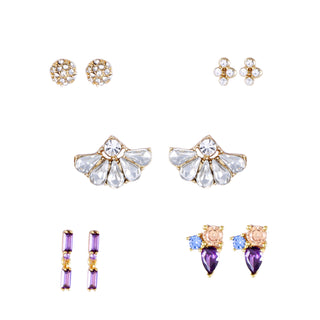 Crystal Fan and Multicolored Gem Earring Set