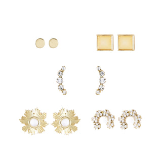 Textured Gold & CZ Post Earring Set