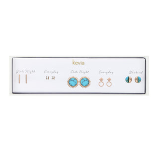 Marbled Turquoise and Textured Gold Earring Set