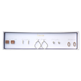 Hammered Hoop and Crystal Stud Earring Set