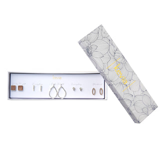 Hammered Hoop and Crystal Stud Earring Set