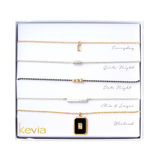 Black Rectangle Drop Pendant Mixed Metal Necklace