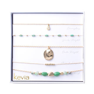 Textured Coin & Beaded Stone Necklace Set
