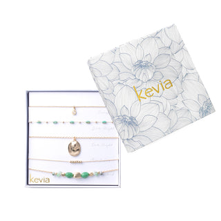 Textured Coin & Beaded Stone Necklace Set
