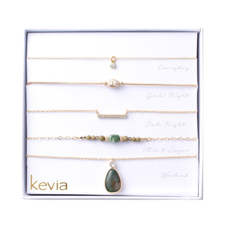 Natural Green Stone & Pave Necklace Set