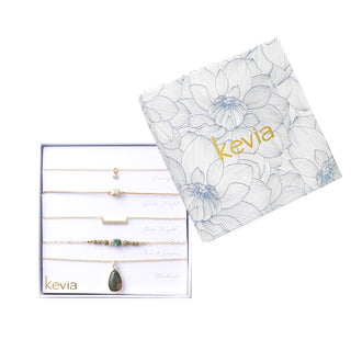 Natural Green Stone & Pave Necklace Set