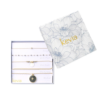 Coastal Compass and Pearl Charm Necklace Set