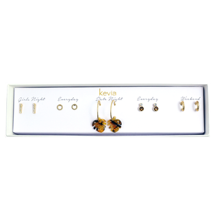 Tropical Leaf & Gold Accent Earring Set