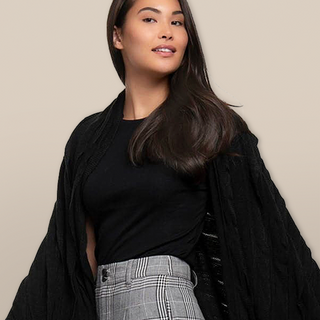 Black Textured Knit Blanket Scarf