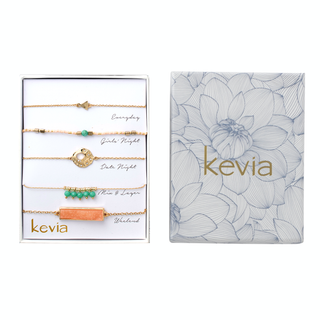 Coral Druzy and Gold Beaded Bracelet Set