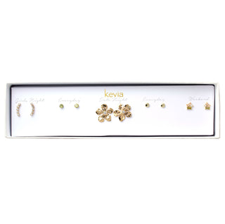 Hammered Gold Flower Earring Set