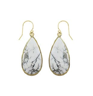 Gold teardrop earrings featuring marbled white howlite stones in a sleek bezel setting. Howlite teardrop earring, Earring - Kevia Style, LLC
