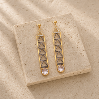 Art Deco Geometric Crystal Drop Two-Tone Earrings - lifestyle 1