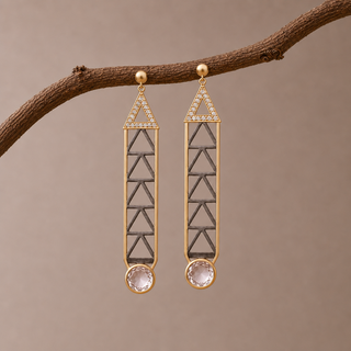 Art Deco Geometric Crystal Drop Two-Tone Earrings - lifestyle 2