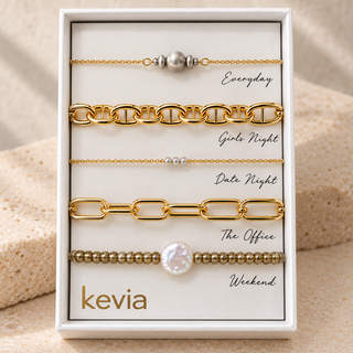 Gold Link & Pearl Bracelet Set