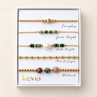 Green Stone & Pearl Bracelet Set