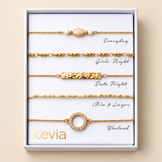 Cream & Gold Pavé Circle Bracelet Set