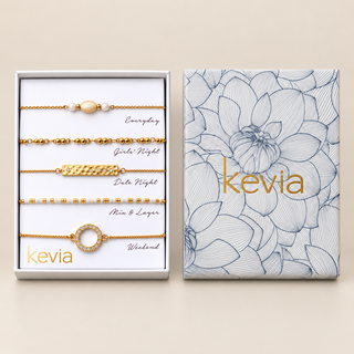 Cream & Gold Pavé Circle Bracelet Set
