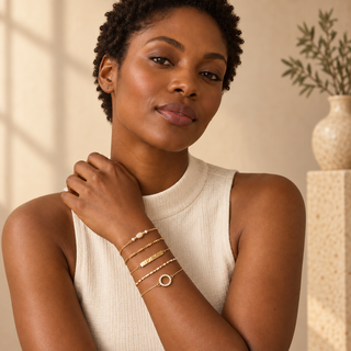 Cream & Gold Pavé Circle Bracelet Set