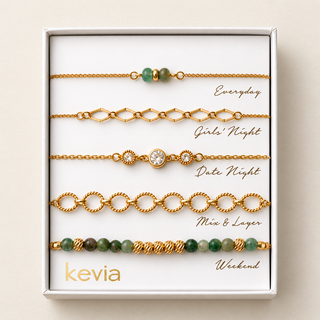 Green Stone Link Bracelet Set