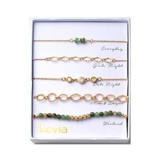 Green Stone Link Bracelet Set
