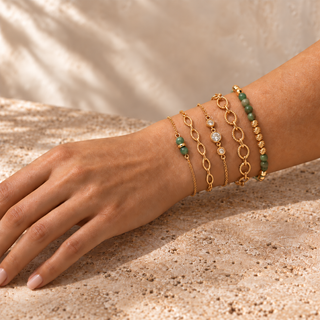 Green Stone Link Bracelet Set
