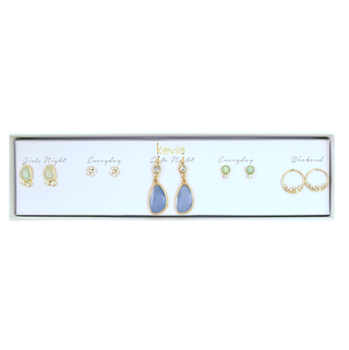 Blue Oval Drop Earring Set