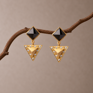 Nubia Black and Gold Geometric Drop Earrings