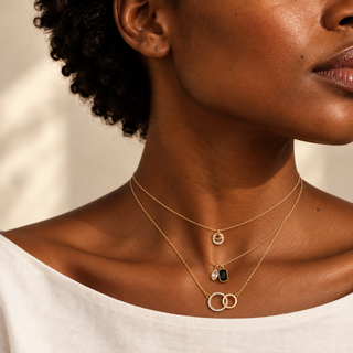 Gold Pavé Circle and Stone Necklace Set