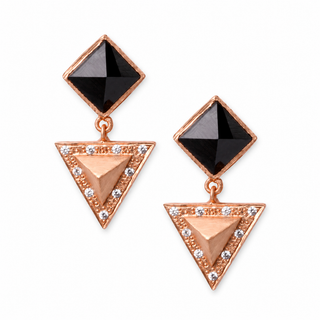 Nubia Black and Gold Geometric Drop Earrings