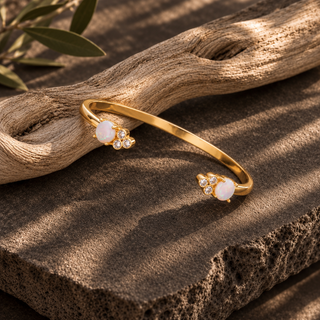Ophelia Shiny Gold & Blue Opal Cuff Bracelet