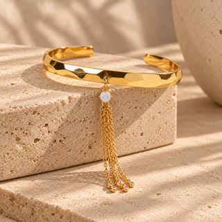 Ophelia Opal & Chain Tassel Gold Cuff Bracelet