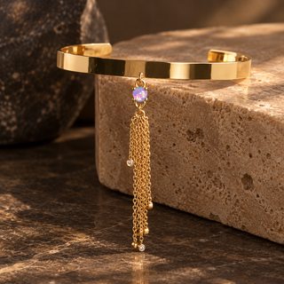 Ophelia Blue Opal and Chain Tassel Gold Cuff Bracelet