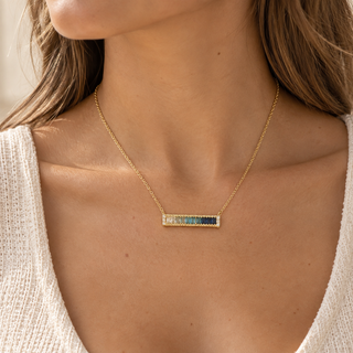 Vita Shiny Gold Necklace with Gradient Gemstone Bar
