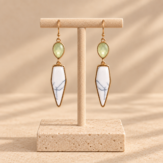 Marble and Howlite Geometric Drop Earrings