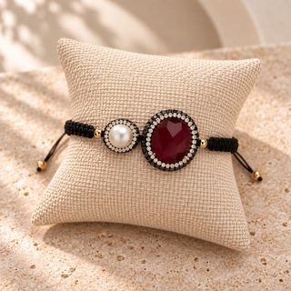Vie Boheme Purple Jade & Pearl Macrame Bracelet