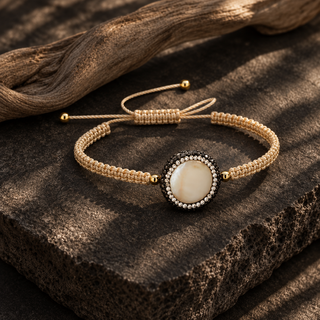Vie Boheme Pearl & Cream Macrame Bracelet