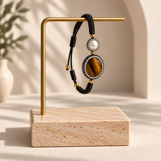 Vie Boheme Tiger's Eye & Pearl Macrame Bracelet