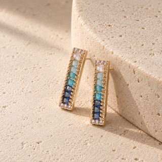 Vita Gradient Blue Gemstone Bar Earrings